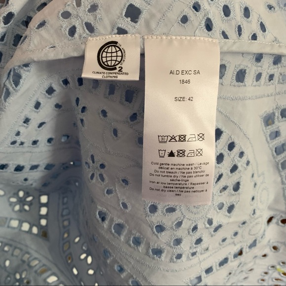 Ganni Broderie Anglaise Eyelet Powder Blue Dress size 42 Med Large - Picture 8 of 9